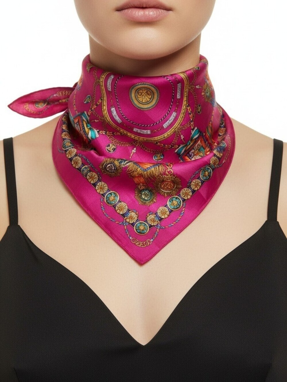 Celine Paris Cotton Bandana Scarf In Pink And Gold Multi Color